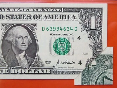 $1 2001 federal reserve note graded error:  printed fold  26-091 - Image 1 of 3