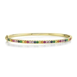 1.20 Ct Sapphire Prong Bangle Bracelet 14K Solid Yellow Gold - Picture 1 of 3