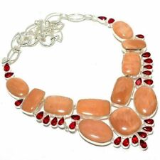 Red Aventurine, Garnet Gemstone Ethnic Silver Jewelry Necklace 18" N12206