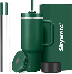 40 Oz Tumbler with Handle and Straw, 2 Lids (2 in 1 & Leakproof Lid) - Vacuum In - Picture 1 of 12