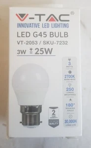 3W 25W LED G45 Bulb, V-TAC, Golf Ball Mini, Warm White 2700K, SKU 7232 B22 - Picture 1 of 3