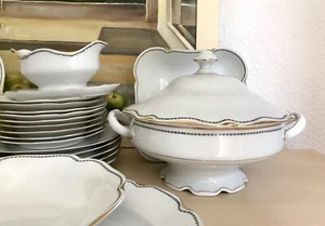Antik EDEL  Art Déco Krister Porzellan Tafelservice weiß schwarz gold Borte - Bild 1 von 24
