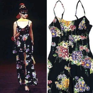 RARE Vintage 90s Betsey Johnson SS 1996 Floral Jumpsuit US4 UK8 - Picture 1 of 6