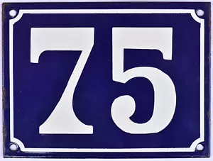 More details for large old blue french house number 75 door gate plate plaque enamel metal sign 