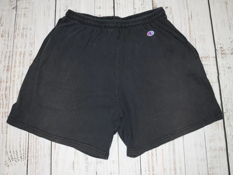 VINTAGE 90s CHAMPION 100% COTTON FADED BLACK SHORTS XXL ELASTIC WAIST DRAW STR Cover