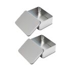 2 Pcs Silver Metal Tin Box Rectangular Storage Boxes  Home Organizer