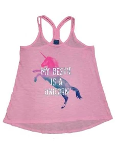 Girls Pink My Bestie Is A Unicorn Tank Top T-Shirt Semi-Sheer Top - Picture 1 of 1