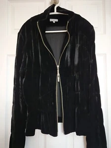 M&S Per Una Silky Soft Black Velvet Zip Jacket - Stitch Detailing Size 10 - Picture 1 of 10