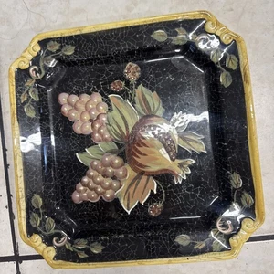 4 Raymond Waites Bali Dinner Plates 11.5” Square Floral With FRUIT - Picture 1 of 3