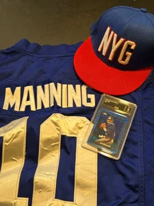 Eli Manning XXL Jersey New York Giants Blue #10 Hat Graded Card Lot - Picture 1 of 2