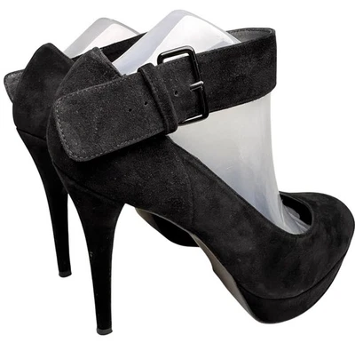 Stuart Weitzman Black Suede Platform Pump Ankle Strap Stiletto Heels Sz 10 Sexy - Image 1 of 4