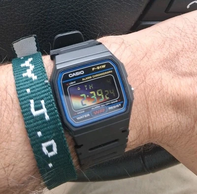 Casio Custom F91w , Hydro Mod = $Waterproof$ Gradient ,Ca53 Band . - The Goat - Image 1 of 4
