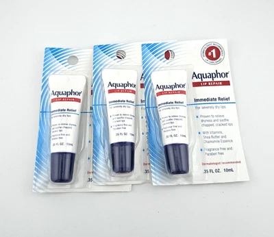 Paquete de 3 tubos de ungüento reparador de labios Aquaphor - alivio inmediato - 0,35 oz cada uno Foto 1 de 3