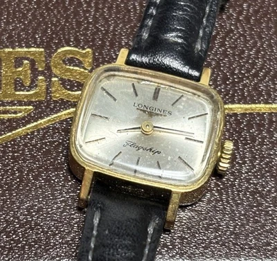 Longines Flagship Manual Wind Watch Gold Case Leather Band Silver Dial - Image 1 of 4