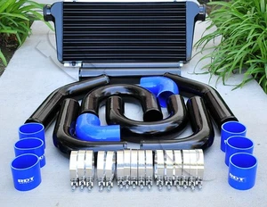 3" Black Piping w/ U Pipe + Intercooler Blue Silicone Coupler T-Blot Clamp Kit - Picture 1 of 1