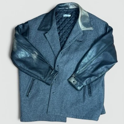 vintage 90’s Reebok leather Jacket -  XXXL quilted Wool overcoat Super Rare - Image 1 of 4