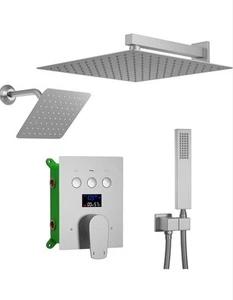 Dual Rain Head Shower System Brushed Nickel Shower Faucet Set with Wall Mount 12 - Picture 1 of 24