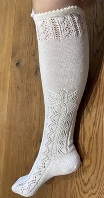 Trachtenstrümpfe / Einzelstücke Handgestrickt / weiße Baumwolle / Gr 40 - Bild 1 von 4