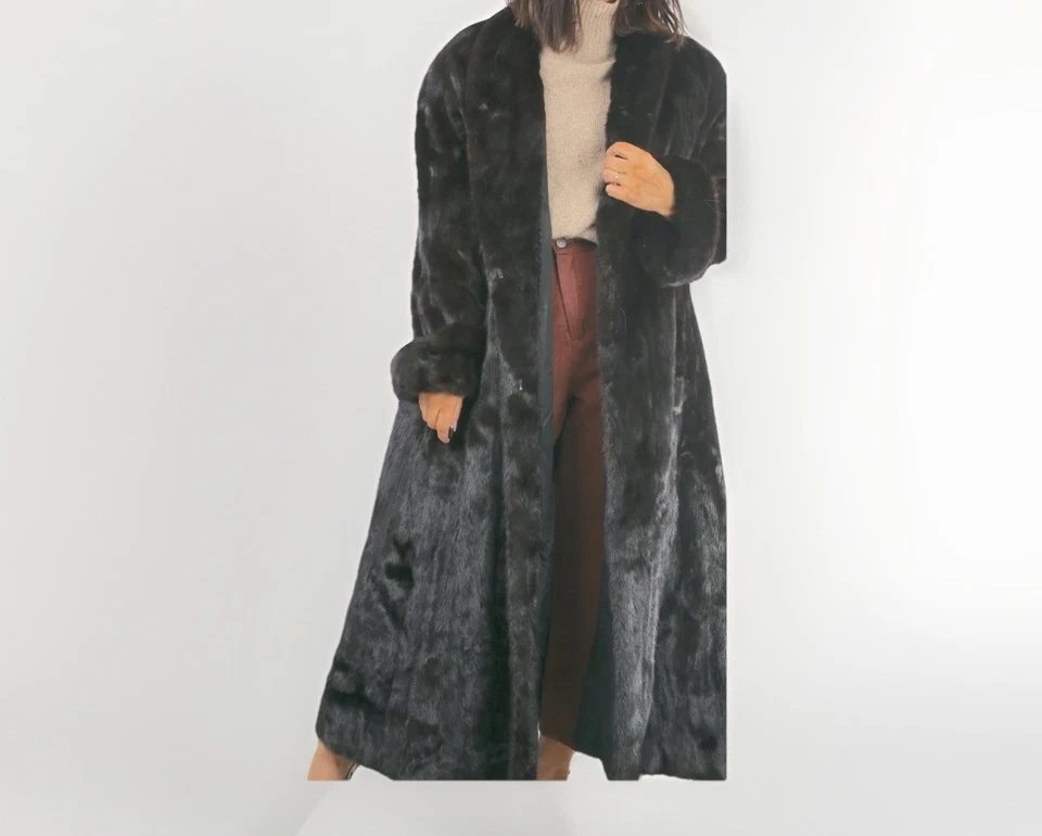 Abrigo de lujo vintage de piel de visón marrón Bloomingdale’s largo completo con ganchos talla 12 Foto 1 de 4