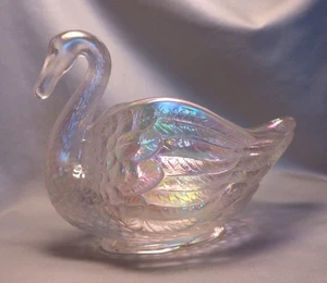 IMPERIAL Clear Iridescent Glass Swan - Picture 1 of 3