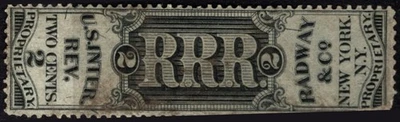 1871-1877 US Match & Medicine Scott #- RS193b 2 Cents J. & R.G. Radway & Company - Image 1 of 4