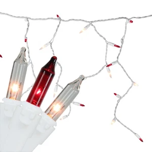Northlight 50 Red Clear Mini Window Curtain Icicle Christmas Lights White Wire - Picture 1 of 3