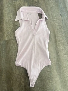Abercrombie & Fitch Soft A&F Rib Collared Bodysuit Light Pink Size Small - Picture 1 of 4