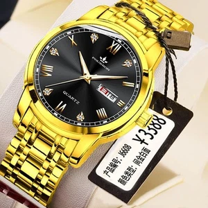 New Luminous Double Calendar Quartz Stainless Steel Waterproof Men's Watch With  - Picture 1 of 17