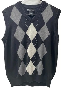 Pro Tour Weste Pullover Herren Gr. Medium schwarz grau Rautenmuster 100% Baumwolle - Bild 1 von 17