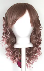 17'' Long Tight Curly Fade w/ Long Bangs Brown to Pink Cosplay Wig NEW - Picture 1 of 1