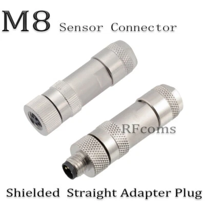 M8 Shielded Sensor Connector Straight Plug Threaded Waterproof 3 4 Pin Adapter - Image 1 of 4