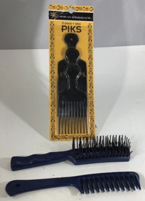 脱毛刷,梳子和 3 件装发夹黑色 全新 — 第 1/4 张图片