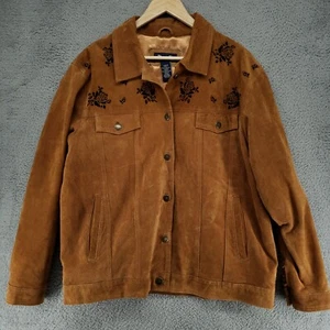 Denim & Co Womens Leather Jacket 100% Genuine Leather Suede Jacket Tan Brown L - Picture 1 of 1