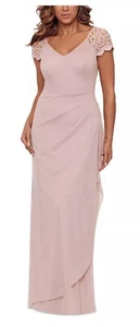 Xscape langes Chiffonkleid Spitzenärmel V-Ausschnitt rosa 10 - Bild 1 von 7