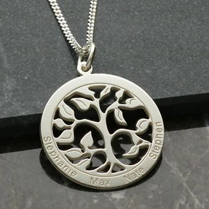 Sterling Silver Personalised Filigree Tree Of Life Family Pendant & Chain Option - Picture 1 of 4