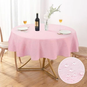 AUSSPVOCT Textured Tablecloth round 60 Inch Waterproof Spill-Proof Wipeable Tabl - Picture 1 of 12