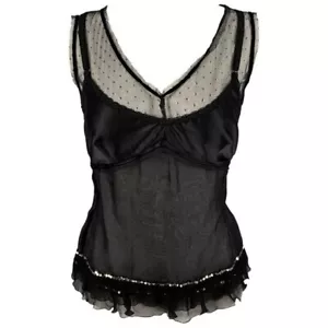Dolce & Gabbana 00s Black lace Sheer Back satin cami Bustier top w/ lace sequin - Picture 1 of 14