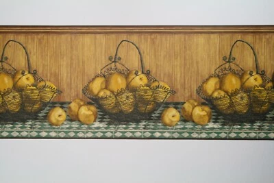 Papel tapiz vintage Raymond Waites borde manzanas amarillas en cesta de alambre tablero de cuentas Foto 1 de 4