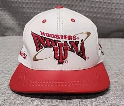 Gorra de cuero vintage Indiana Hoosiers IU roja/blanca hecha en fútbol americano de EE. UU. Foto 1 de 4