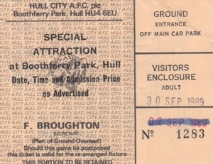 Ticket - Hull City v Newcastle 30.09.89 - Picture 1 of 1