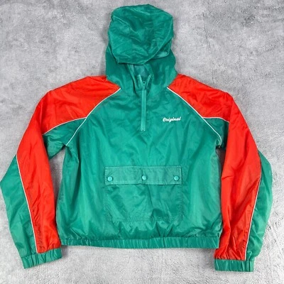 Chaqueta cortavientos Forever 21 para mujer L verde naranja con capucha manga larga 1/4 cremallera Foto 1 de 4