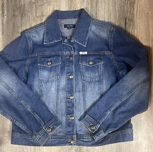 IZOD DISTRESSED DENIM LANGARM GEKNÖPFT BLAU JEANSJACKE GRÖSSE LARGE NEU OHNE ETIKETT - Bild 1 von 4