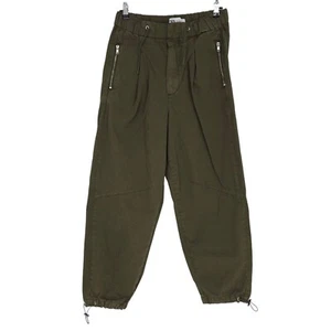 Zara Relaxed Daily Pants Olive Green Pleated High Rise Barrel Ankle Pant Small - Picture 1 of 6