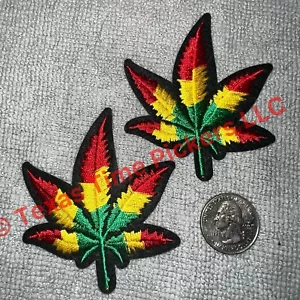 🔥 2 Rasta Marijuana Weed 420 Leaf 3” Iron On Patch Cannabis Pot Badge Appliqué - Picture 1 of 3