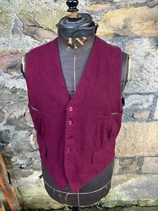Genuine Vintage 1940s/50s 100% Wool Flannel Waistcoat Vest Country Red Small - Picture 1 of 8