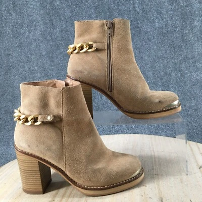 Женские сапоги Topshop размер 38 ботильоны бежевые замшевые на молнии сбоку на каблуках с золотой цепочкой - Изображение 1 из 4