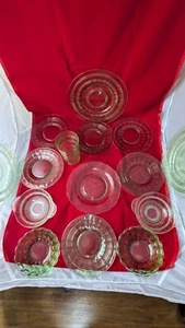 Light Green Depression 14 Piece Set including One Glass, Dishes and Bowls 1930s - Picture 1 of 10