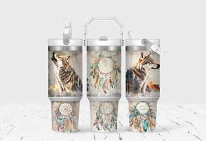 Wolf Dreamcatcher 30 Oz Flip Straw Tumbler With Handle - Picture 1 of 1