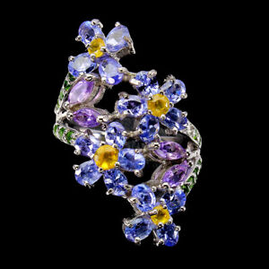 Unheated Oval Tanzanite 4x3mm Amethyst Sapphire Gems 925 Sterling Silver Ring 8