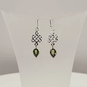 Peridot Celtic Earrings, Celtic Design, Green Peridot, Semi Precious Gemstone, - Picture 1 of 4